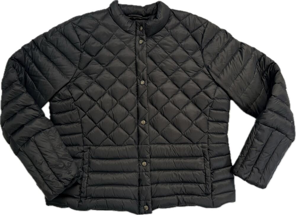 LANDS’ END Lightweight Down Jacket Fitted 
Mix Quilt Pattern Sz Large Black